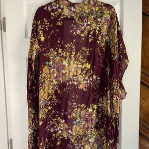 Plum Kimono with floral pattern.